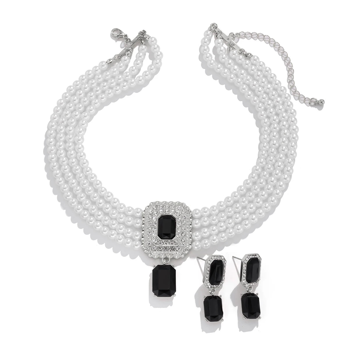 Timeless Pearl Multi-Strand Necklace & Rhinestone Earrings – Perfect for Wedding Elegance - Majestic Morocco