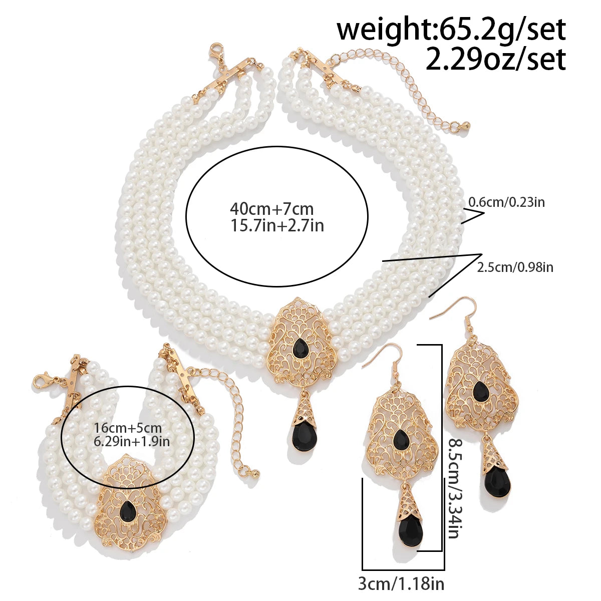 Luxe Pearl & Rhinestone Set – Multilayer Moroccan Necklace, Bracelet & Tassel Drop Earrings - Majestic Morocco