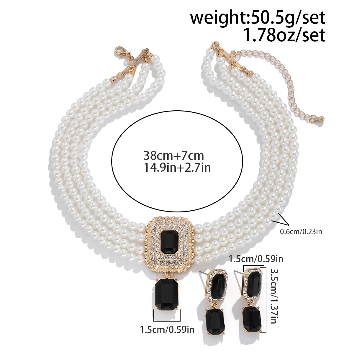 Timeless Pearl Multi-Strand Necklace & Rhinestone Earrings – Perfect for Wedding Elegance - Majestic Morocco