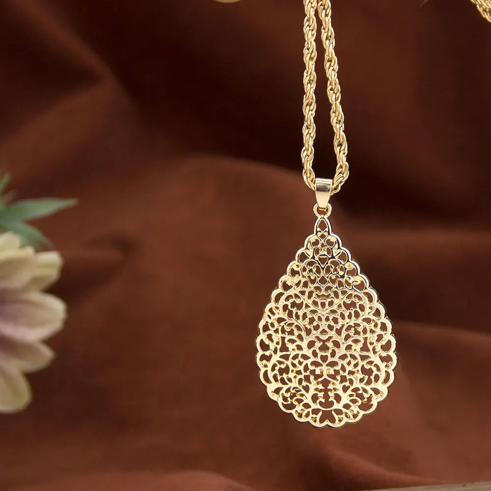 Hollow Teardrop Earrings & Pendant Necklace – Perfect for Moroccan Special Occasions - Majestic Morocco
