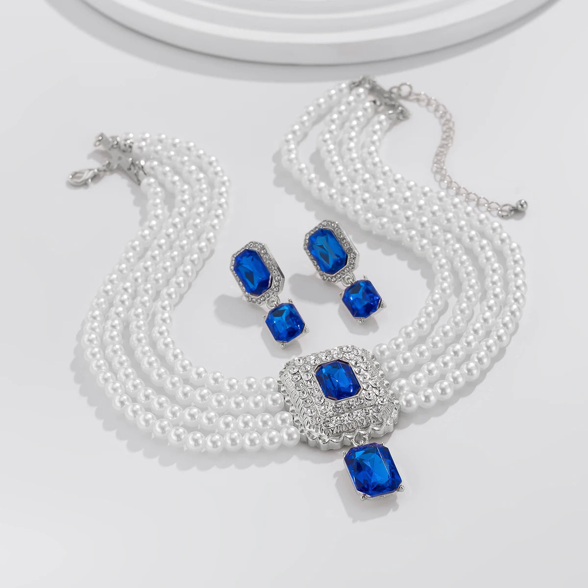 Timeless Pearl Multi-Strand Necklace & Rhinestone Earrings – Perfect for Wedding Elegance - Majestic Morocco