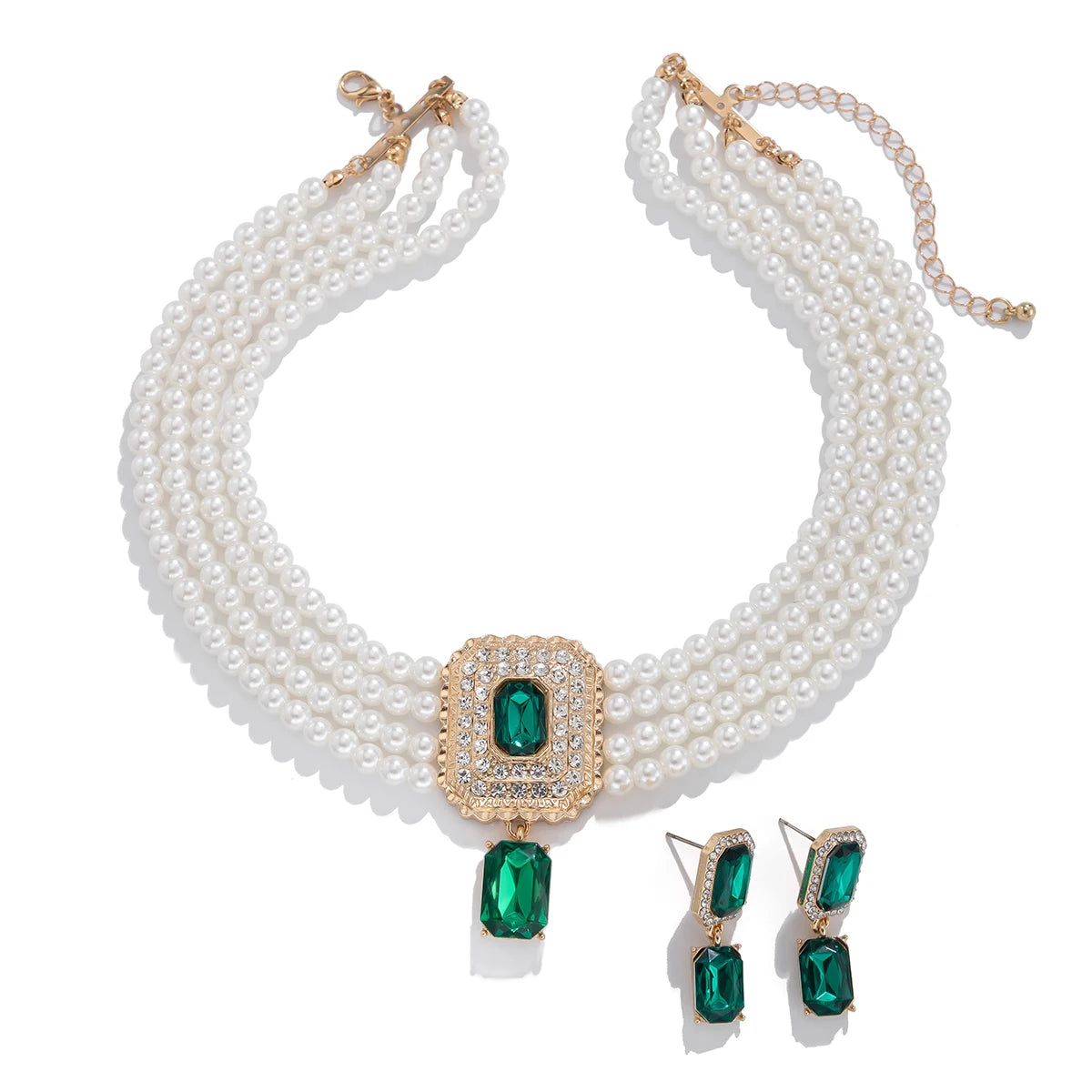 Timeless Pearl Multi-Strand Necklace & Rhinestone Earrings – Perfect for Wedding Elegance - Majestic Morocco