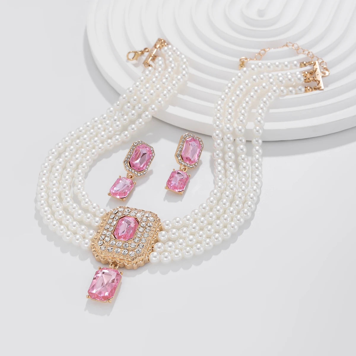 Timeless Pearl Multi-Strand Necklace & Rhinestone Earrings – Perfect for Wedding Elegance - Majestic Morocco