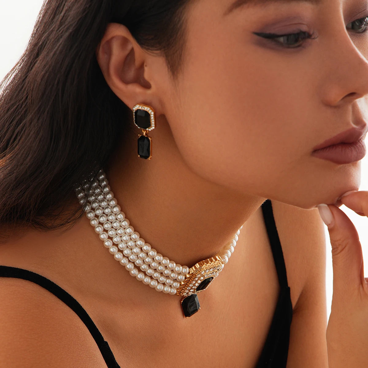Timeless Pearl Multi-Strand Necklace & Rhinestone Earrings – Perfect for Wedding Elegance - Majestic Morocco