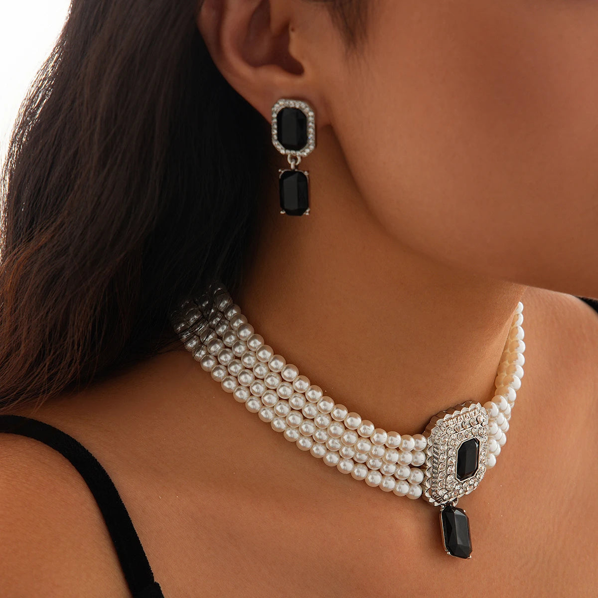 Timeless Pearl Multi-Strand Necklace & Rhinestone Earrings – Perfect for Wedding Elegance - Majestic Morocco