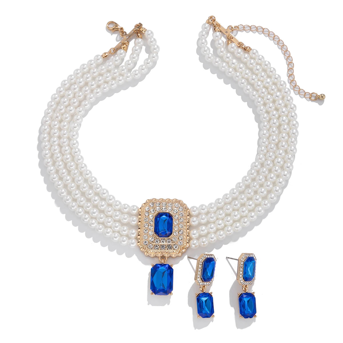Timeless Pearl Multi-Strand Necklace & Rhinestone Earrings – Perfect for Wedding Elegance - Majestic Morocco